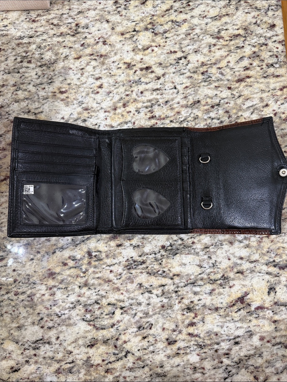 Brighton Leather Organizer Wallet Brown Croc Embossed Black Pebbled Heart Wallet - Picture 7 of 10